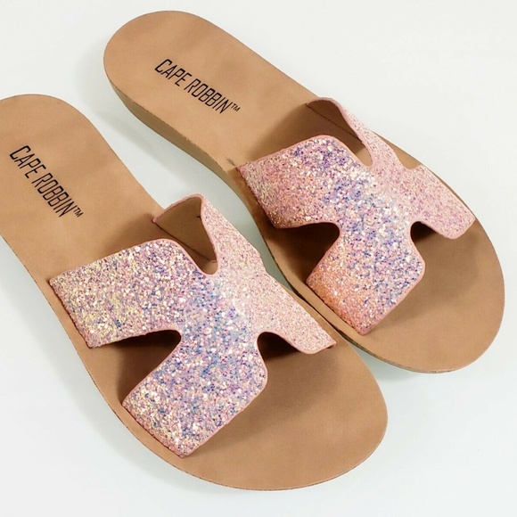 glitter sandals flat